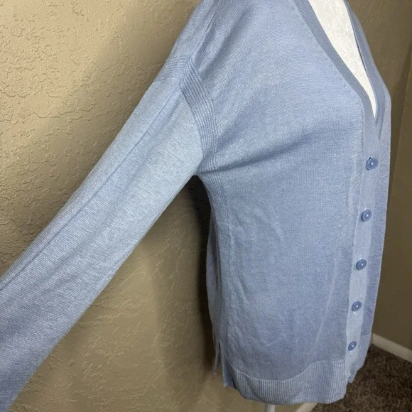 Eileen Fisher Cardigan Sweater 100% Linen Small Button Down Lt. Blue Coastal - Picture 9 of 9